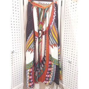 Seventh‎ Avenue Boho Maxi Skirt Geometric Print Elastic Waist Drawstring Rayon M
